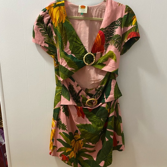 Farm Rio Pink Cocoa Forest Cut-Out Mini Dress large - Picture 5 of 7